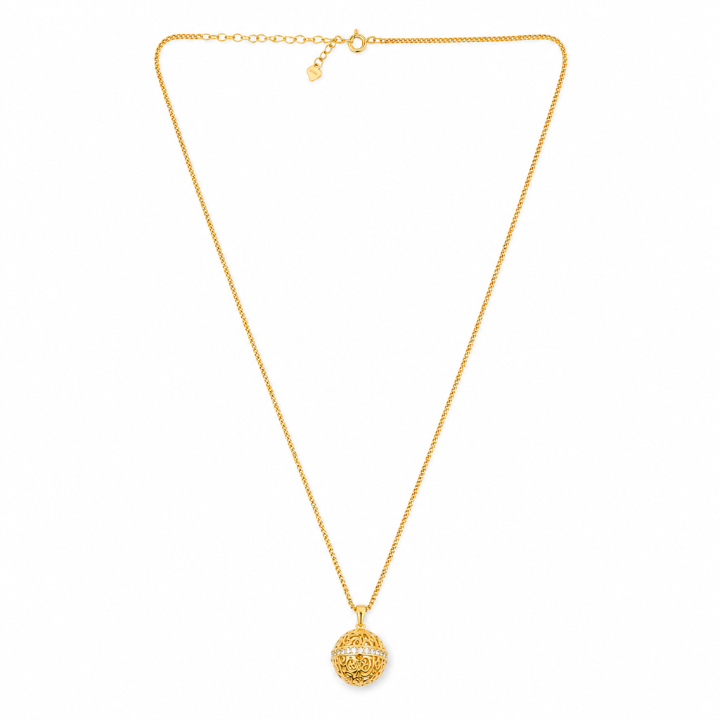 18K gold plated 925 sterling silver Harmony Ball pendant necklace with ornate filigree detailing