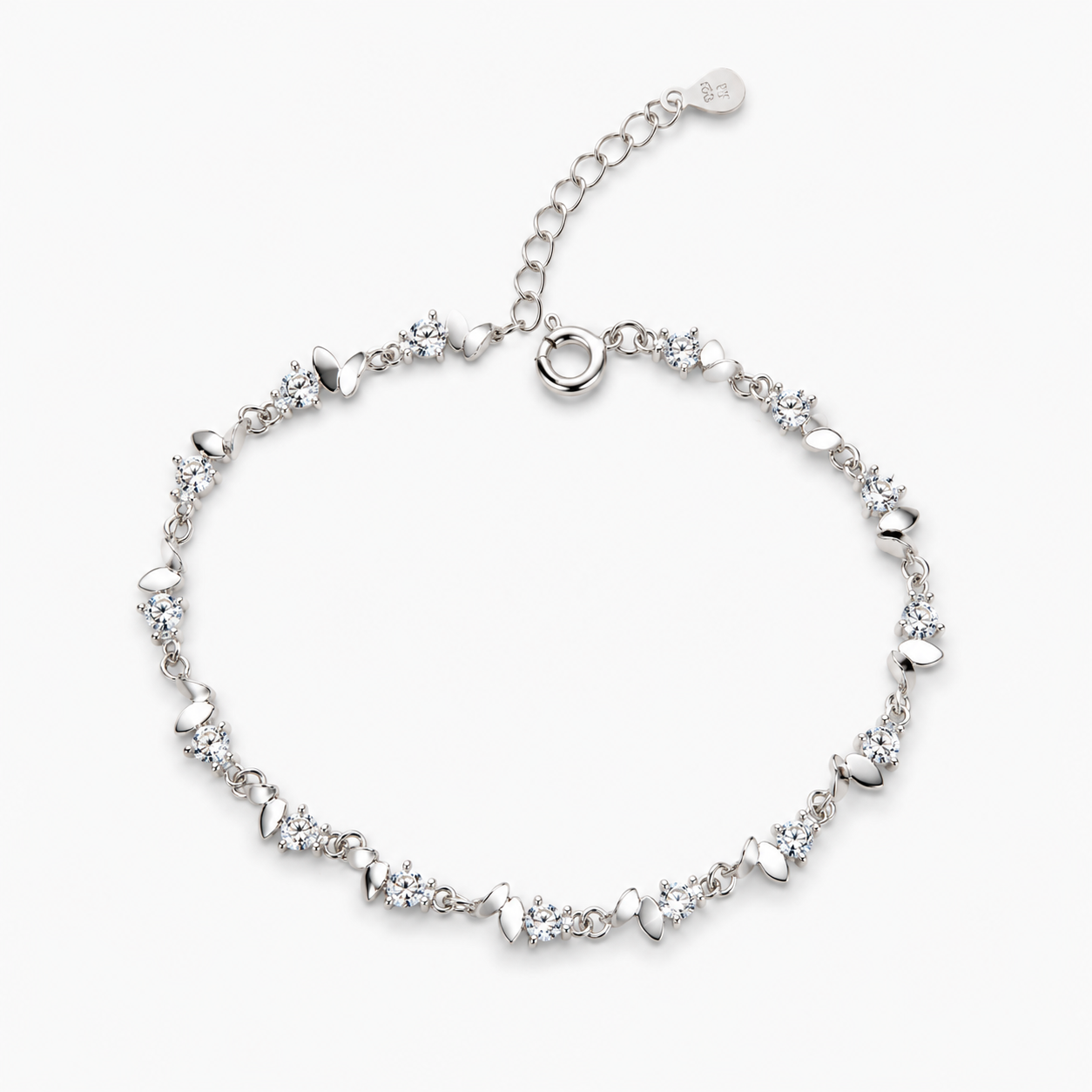 925 sterling silver butterfly cubic zirconia bracelet featuring delicate butterfly motifs and sparkling cubic zirconia accents on a clean white background.