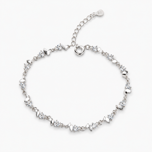 925 sterling silver butterfly cubic zirconia bracelet featuring delicate butterfly motifs and sparkling cubic zirconia accents on a clean white background.