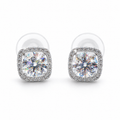 925 sterling silver cushion halo moissanite stud earrings