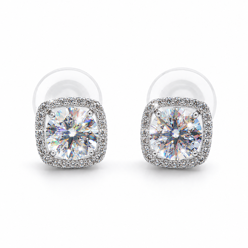 925 sterling silver cushion halo moissanite stud earrings