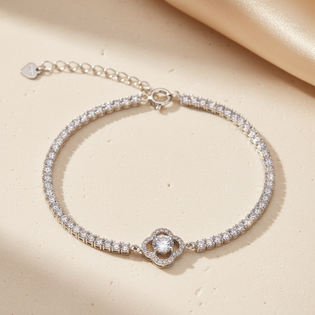 925 sterling silver flower cubic zirconia tennis bracelet with adjustable chain lifestyle
