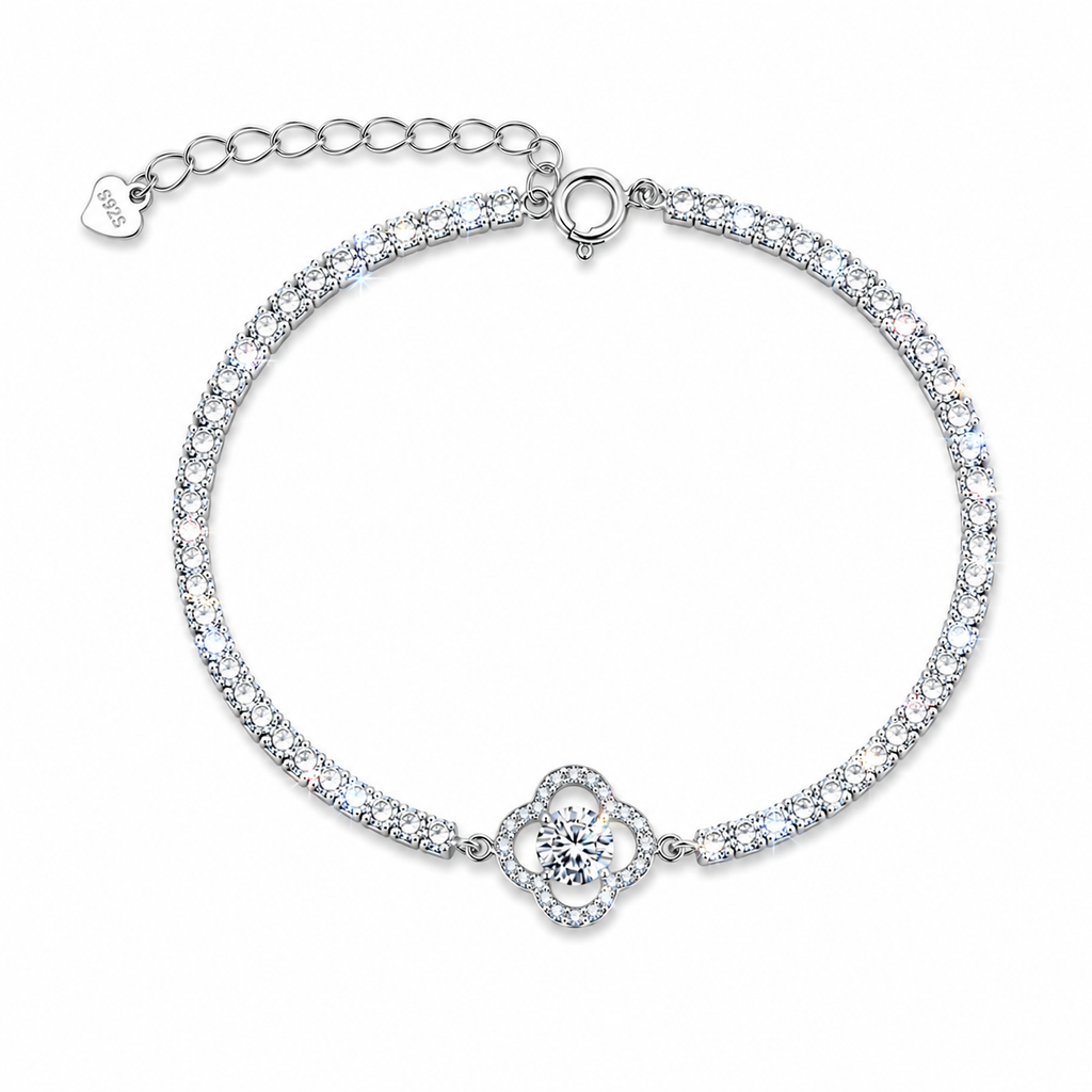 925 sterling silver flower cubic zirconia tennis bracelet with adjustable chain