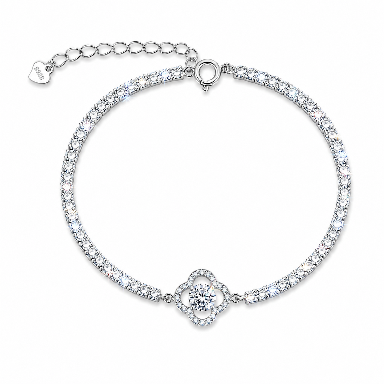 925 sterling silver flower cubic zirconia tennis bracelet with adjustable chain