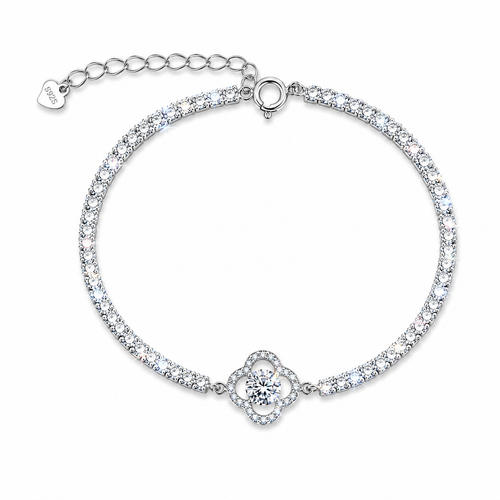 925 sterling silver flower cubic zirconia tennis bracelet with adjustable chain