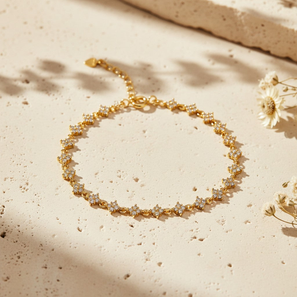 925 sterling silver gold plated floral cubic zirconia bracelet with adjustable chain lifestyle