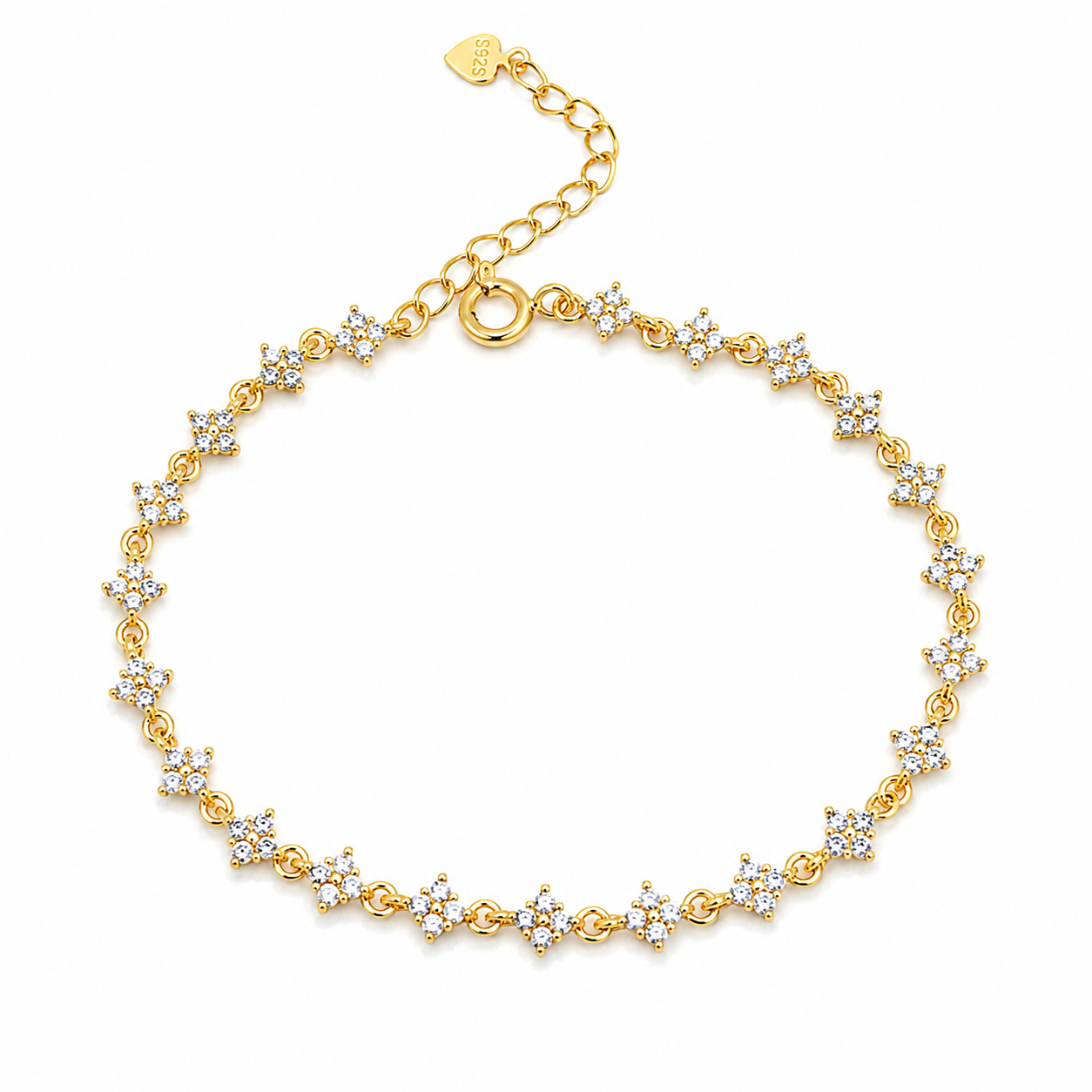 925 sterling silver gold plated floral cubic zirconia bracelet with adjustable chain
