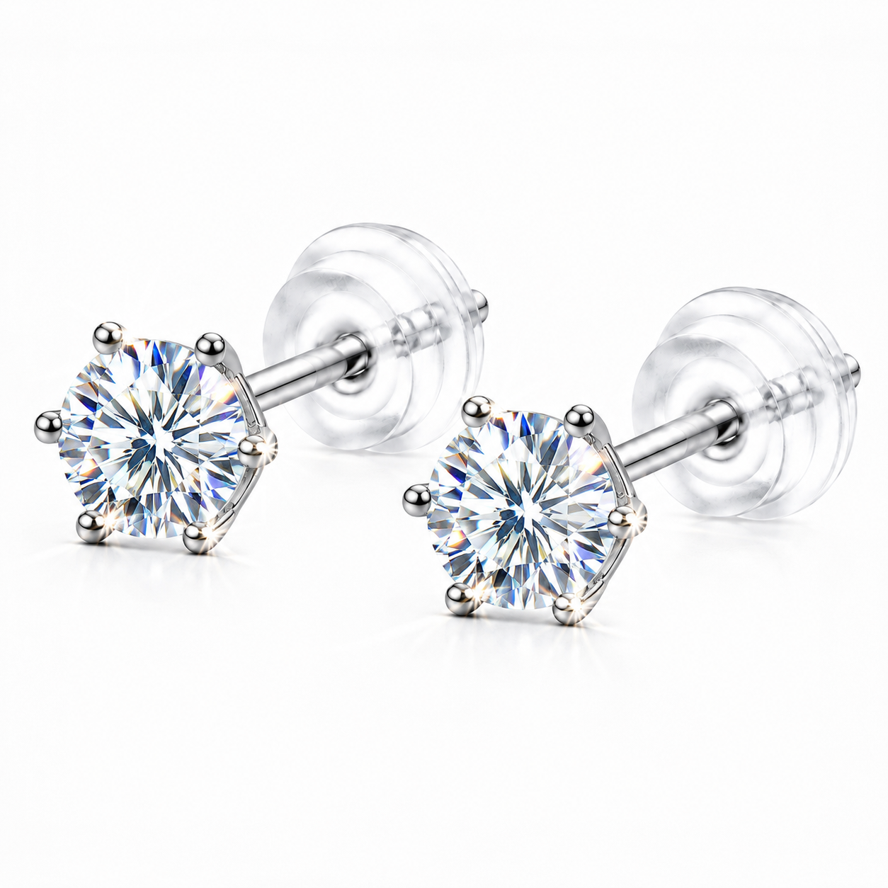 925 sterling silver six-prong moissanite stud earrings with brilliant sparkle