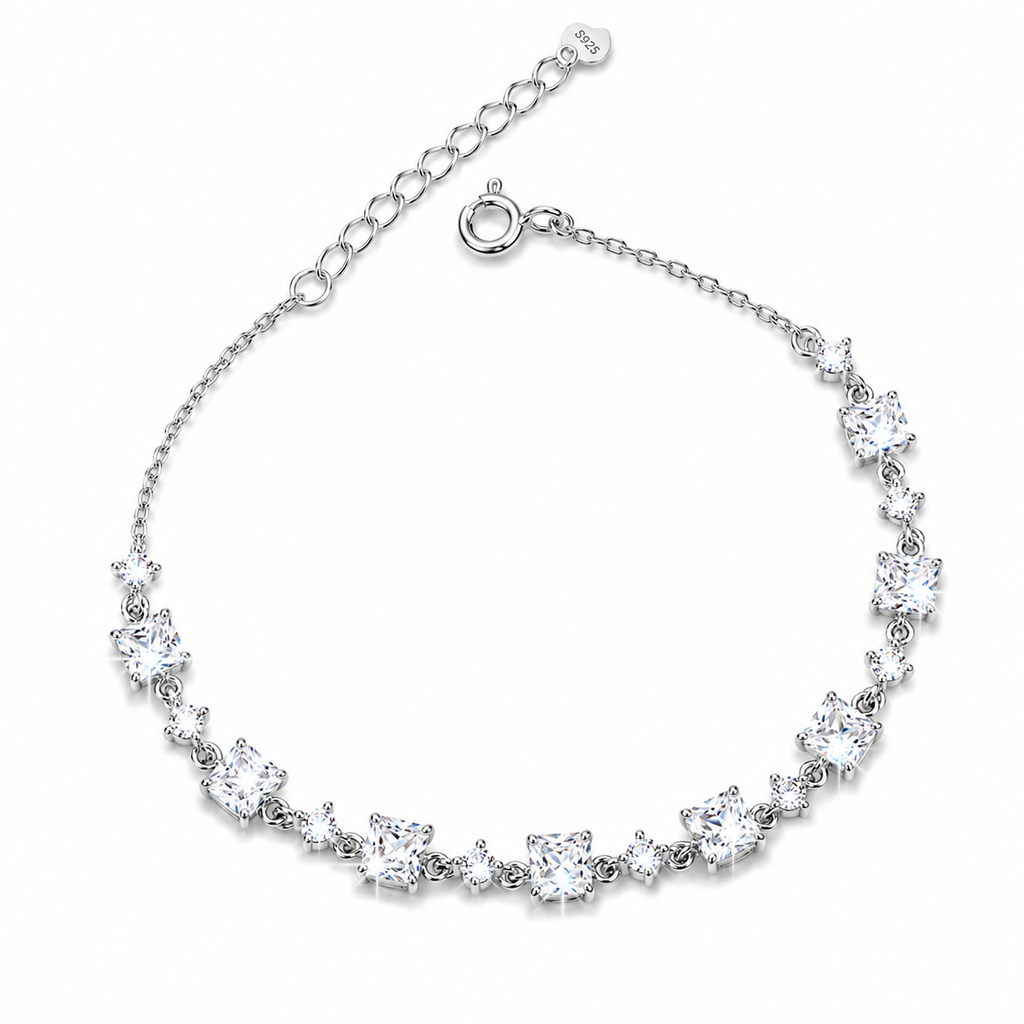 925 sterling silver bracelet with square-cut and round cubic zirconia stones
