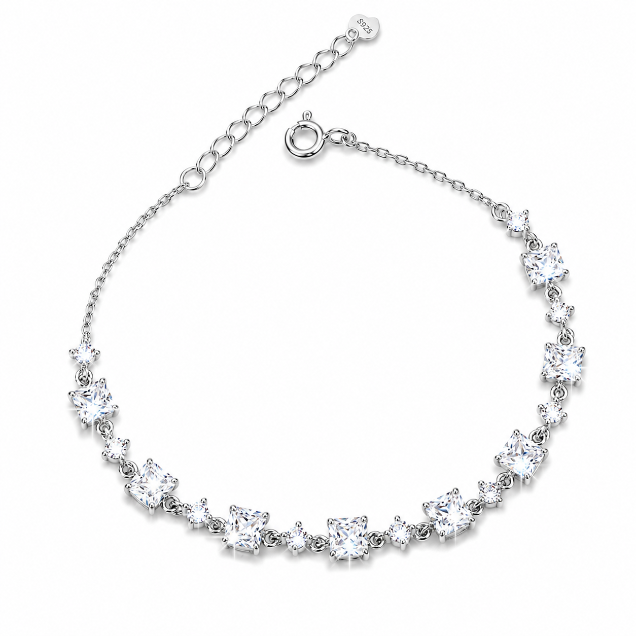 925 sterling silver bracelet with square-cut and round cubic zirconia stones