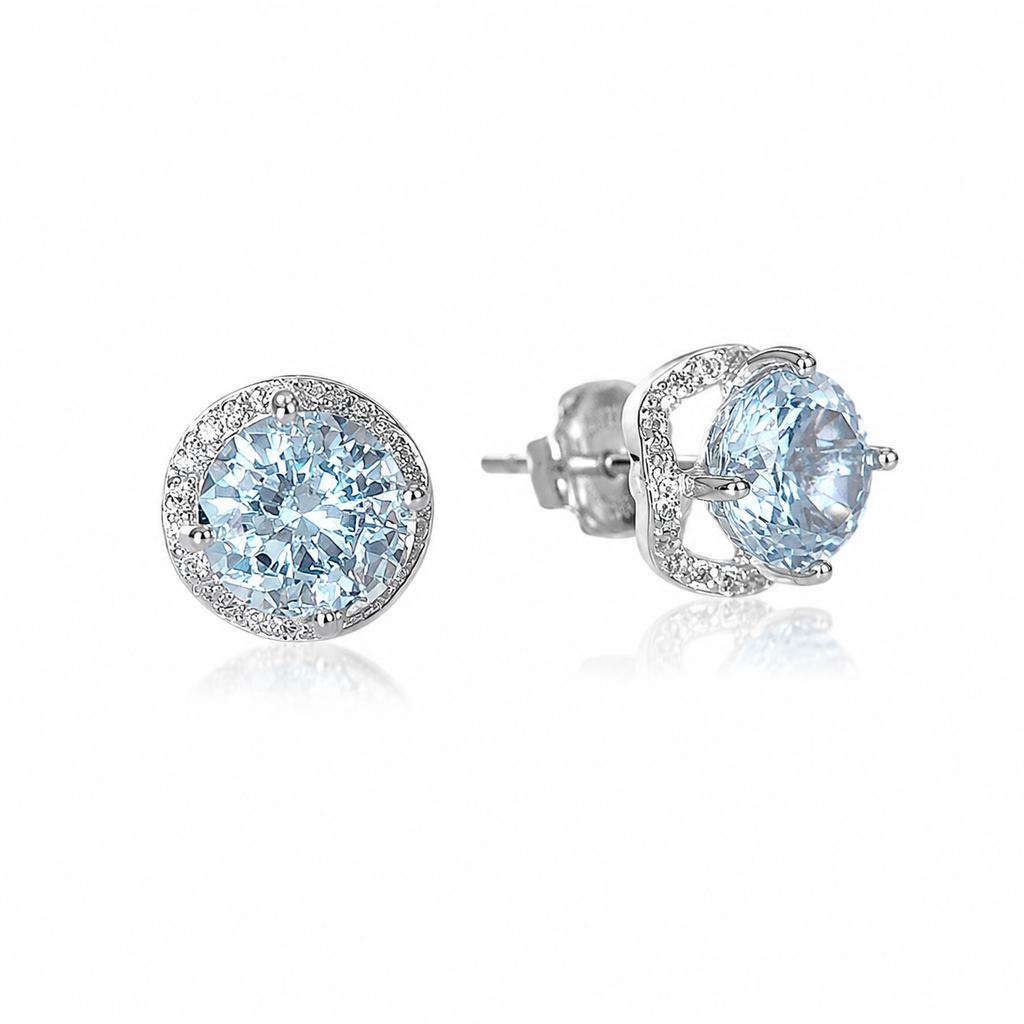 Blue CZ snowflake-cut stud earrings in 925 sterling silver