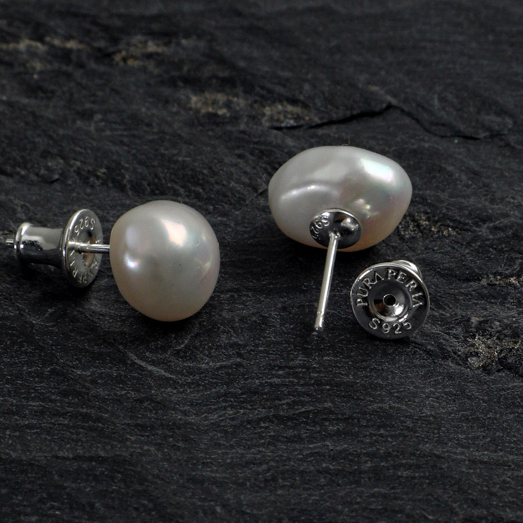 Baroque pearl stud earrings with 925 sterling silver posts and earring backs
