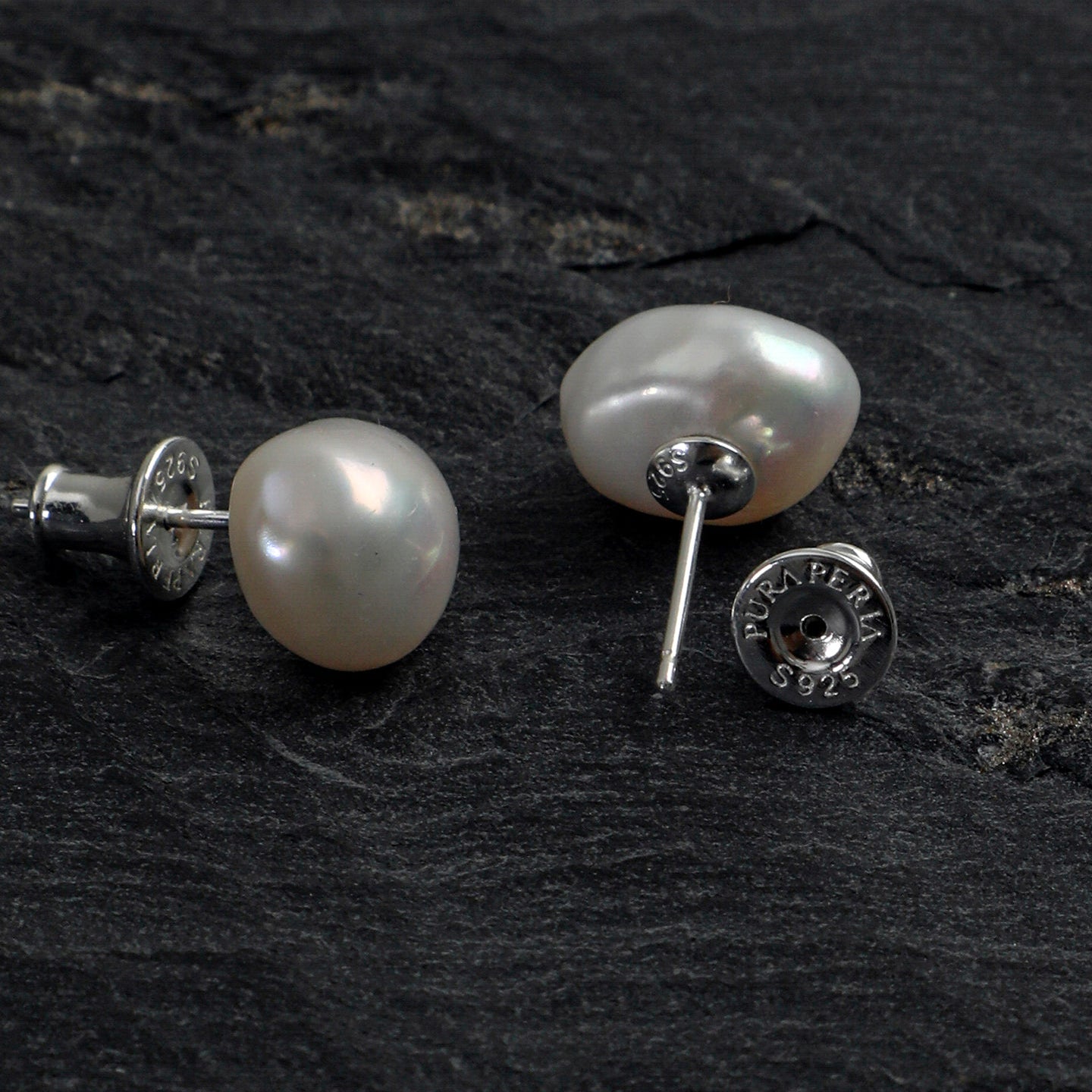 Baroque pearl stud earrings with 925 sterling silver posts and earring backs