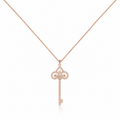 Rose gold plated 925 sterling silver key pendant necklace with sparkling clear accents