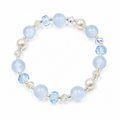 Handmade bracelet featuring 10mm natural aquamarine beads, 8mm genuine freshwater pearls, 8mm blue faceted crystal beads, 6mm aurora crystal accent beads and silver-tone spacer beads on a white background.