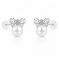 Pearl Bow stud earrings in 925 sterling silver with cubic zirconia accents and 7mm pearls