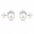 Pearl Crown stud earrings in 925 sterling silver with 7mm pearls and cubic zirconia accents
