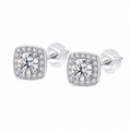 Platinum plated 925 sterling silver square halo moissanite stud earrings
