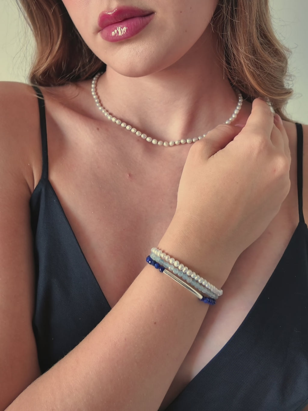 Blue Gemstone & Pearl Wrap Bracelet