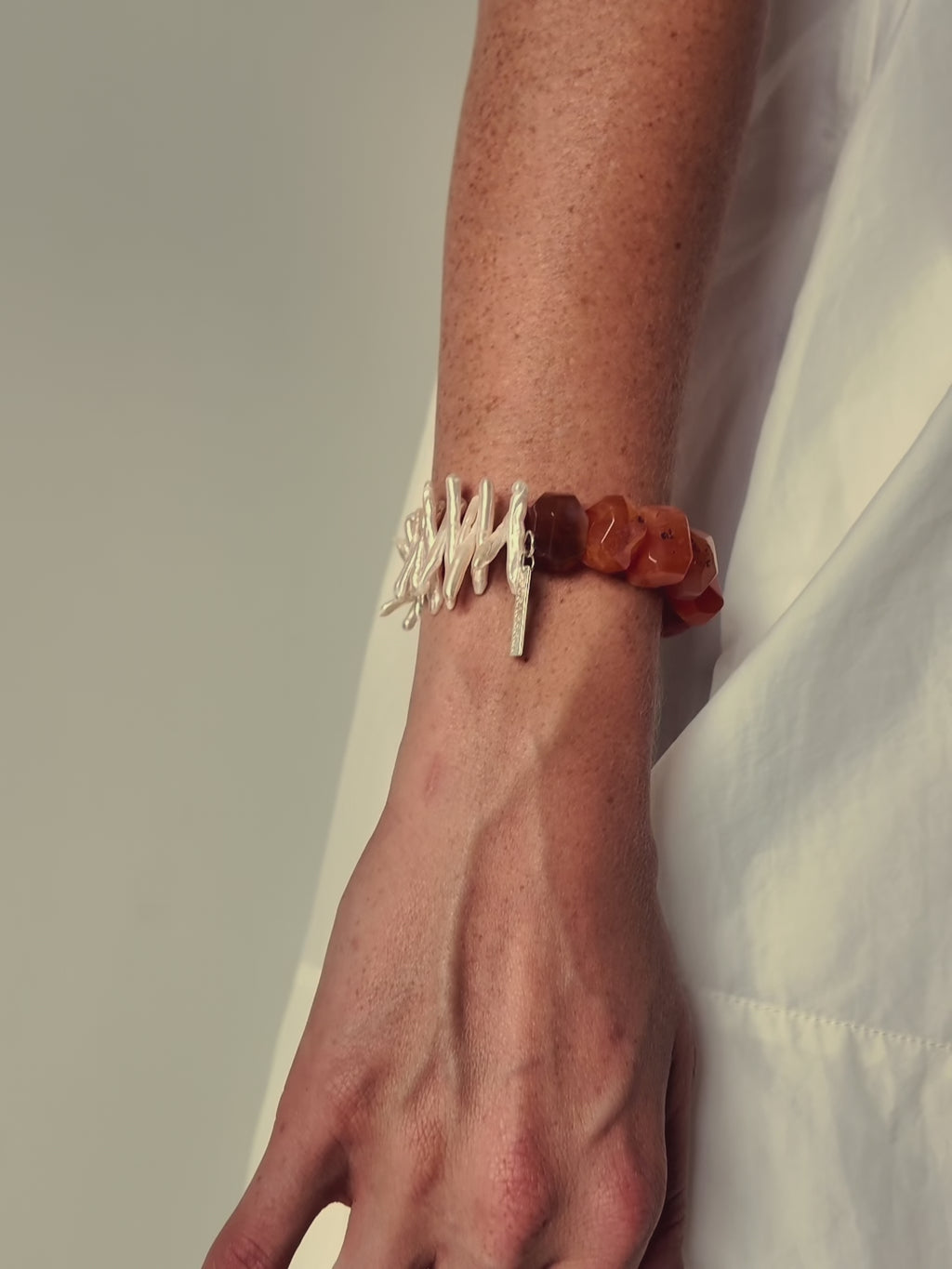 Carnelian & Biwa Pearl Statement Bracelet