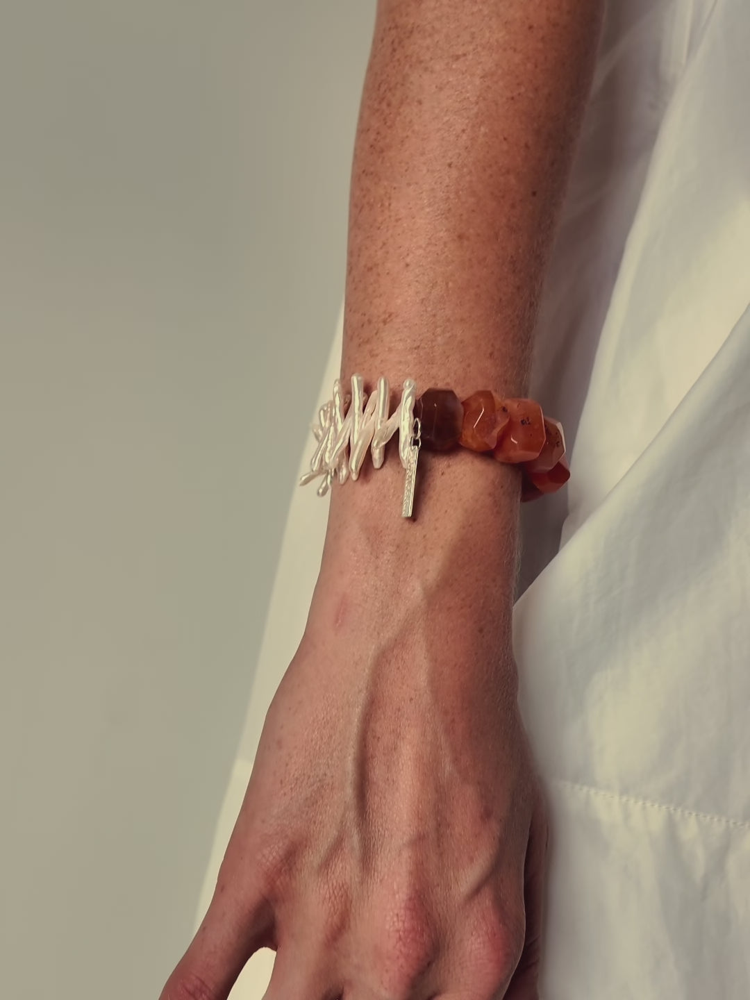 Carnelian & Biwa Pearl Statement Bracelet