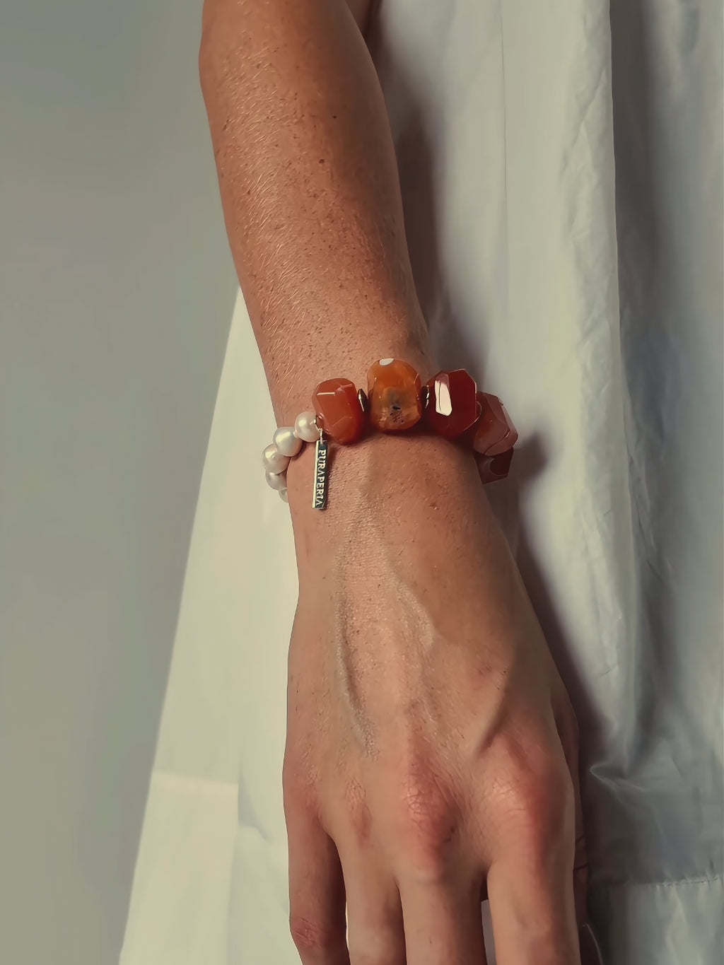Carnelian & Freshwater Pearl Statement Bracelet
