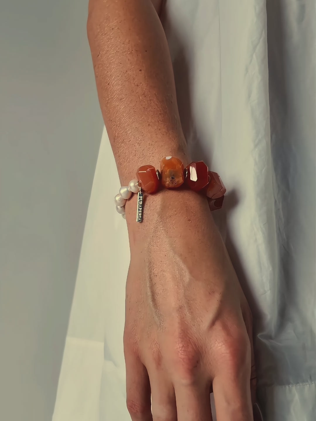 Carnelian & Freshwater Pearl Statement Bracelet