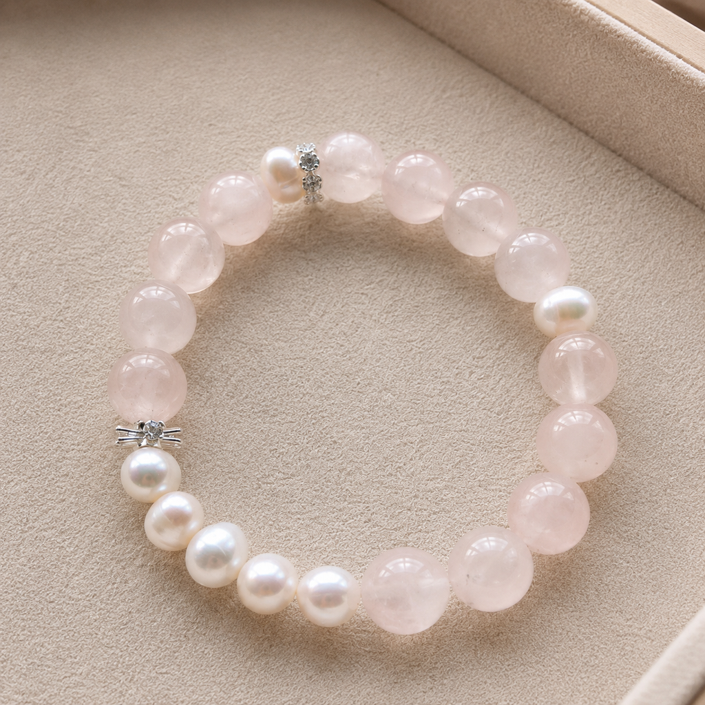 Rose quartz and freshwater pearl bracelet