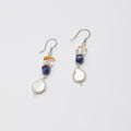 Handcrafted sodalite, citrine and freshwater pearl drop earrings with silver-tone hooks