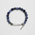 Handcrafted sodalite and freshwater pearl statement bracelet with textured silver-tone accents
