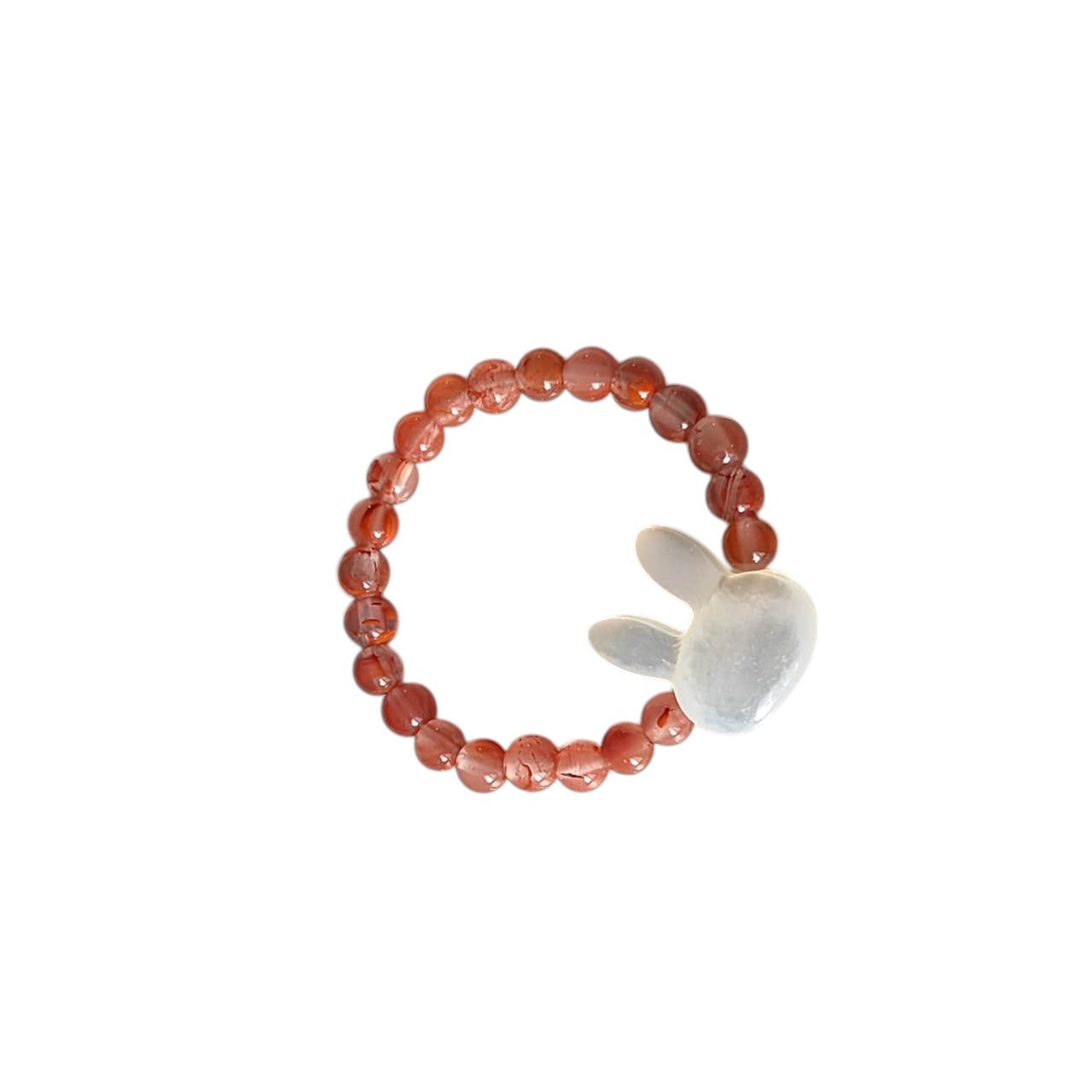 Southern Red Agate & Mother of Pearl Gemstone Stretch Ring featuring polished natural Southern Red Agate beads and a smooth Mother of Pearl accent on a comfortable elastic band.