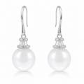 Star Crown White Chalcedony drop earrings in rhodium-plated 925 sterling silver with French hooks