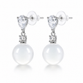 White Chalcedony drop earrings in 925 sterling silver with cubic zirconia accents and silicone push backs
